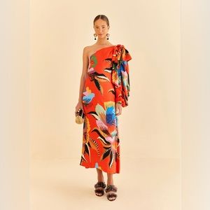 Farm Rio Red Lucy One Shoulder Maxi Dress